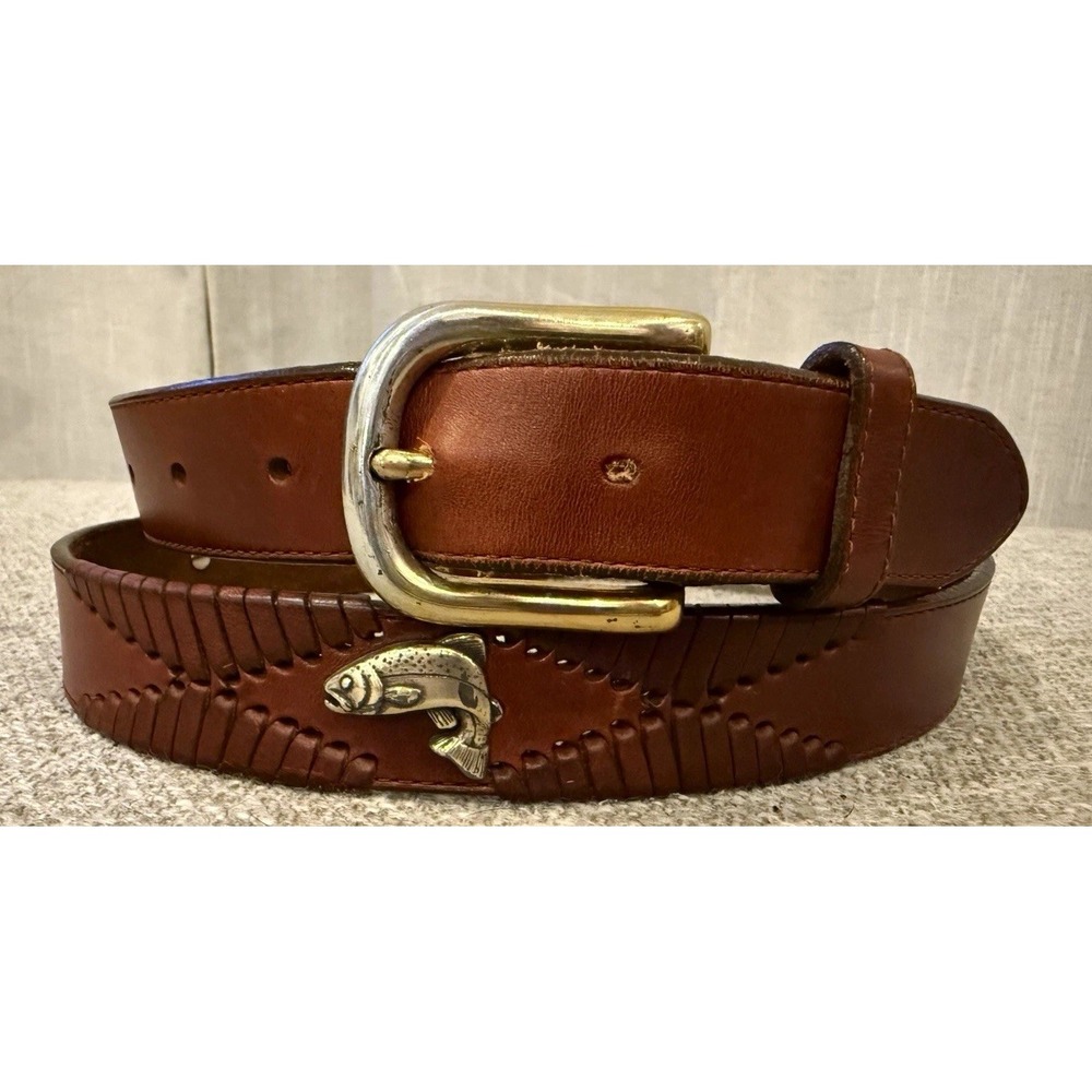 Vintage Brighton Brown Leather Fly Fishing Trout Creel Belt Men's Size 40